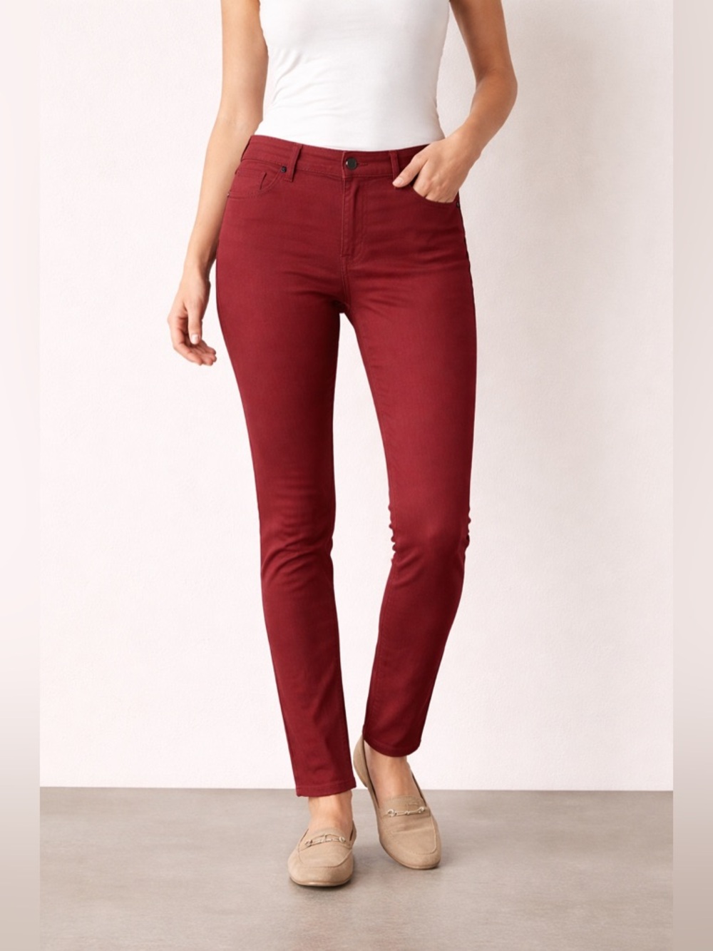 NWOT‎ Liverpool Jeans Sz 10/30 Maroon Mid Rise Slim Stretch Denim Women’s